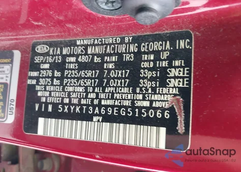 2014 Kia Sorento Lx z USA, uszkodzony, nr VIN 5XYKT3A69EG515066